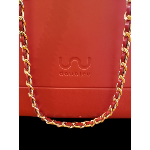 doubleu Bag Purse Tote Red With Gold Colored Chain Strap Changeable Shell - Picture 3 of 8